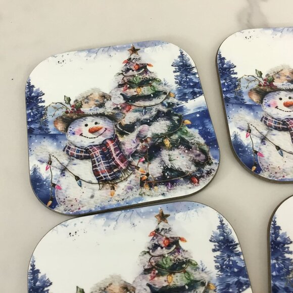 Country Snowman Wood Hardboard Coasters Set of 4 - Picture 3 of 8